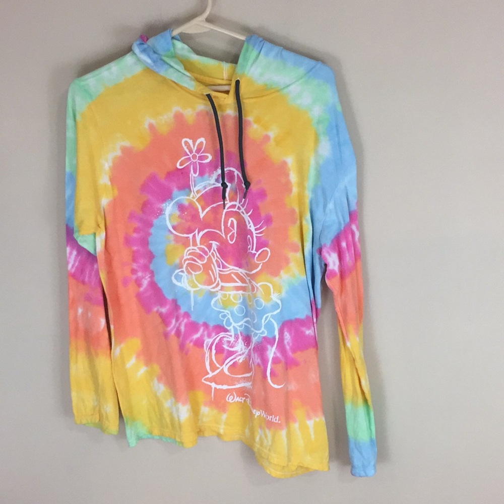 Disney Parks Pastel Tye Dye Minnie Mouse Lightweight Cotton Hoodie Size L